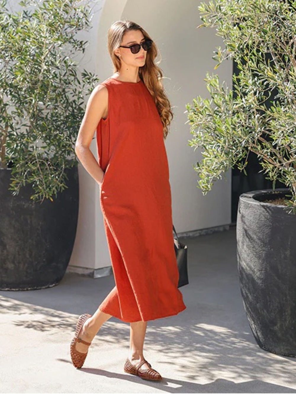 Muji linen sleeveless dress XS MUJI tank dress FLAMING RED